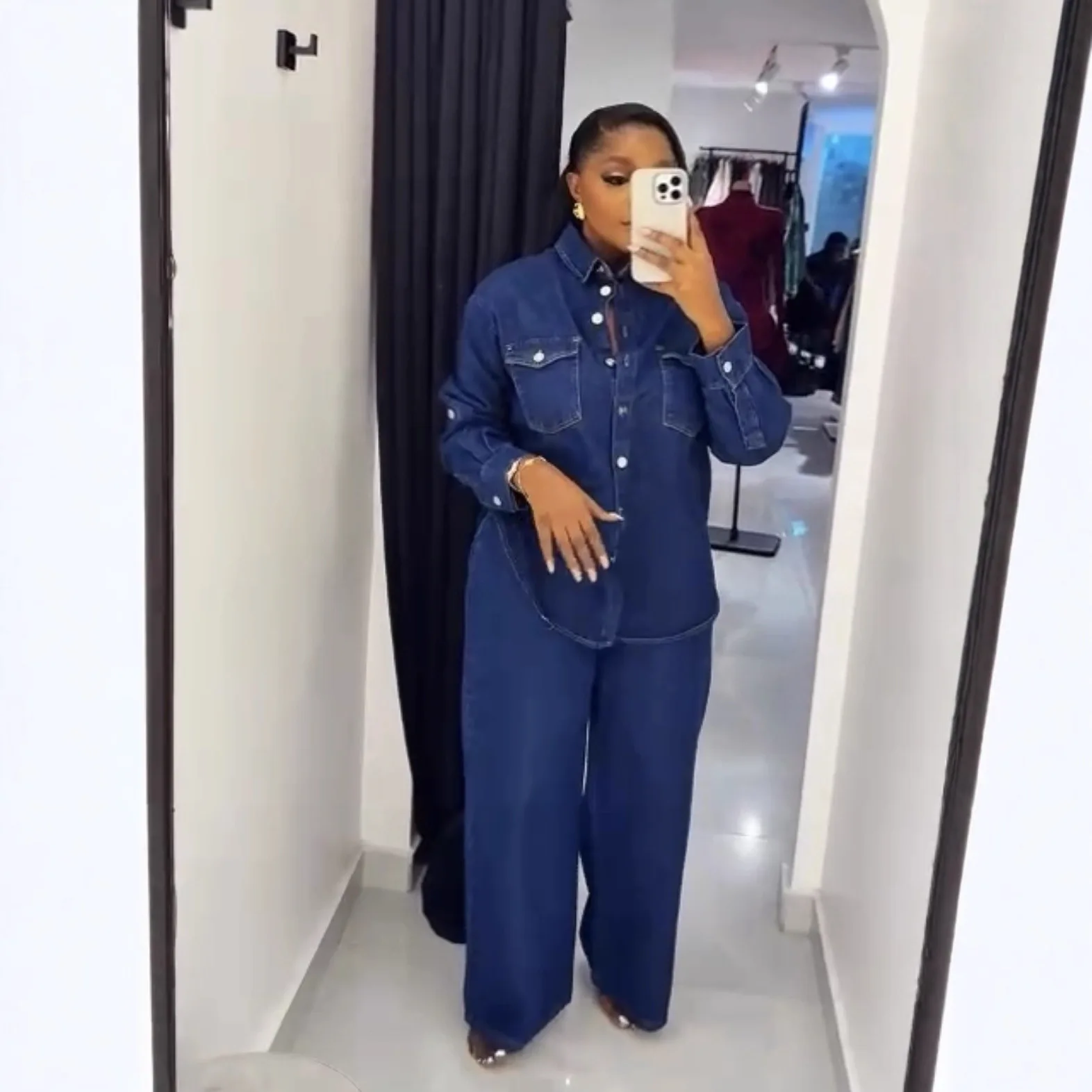 Ensembles 2 Pièces en Jean pour Femme : Chemise en Denim, Veste, Pantalon Droit, Tenue Streetwear Printemps 2026, Haut Lavé, Surchemise, Pantalon, Ensembles 1