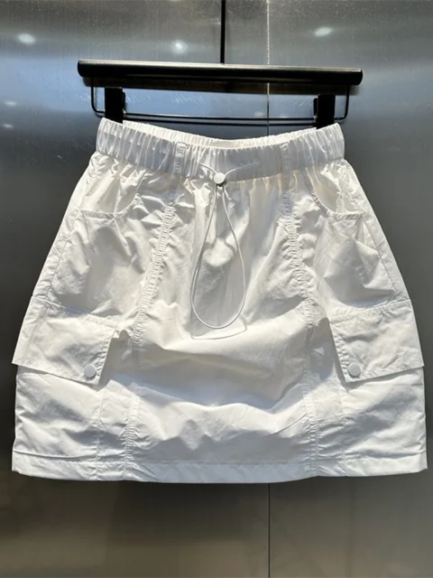 Summer New Dstring Design Multi-ket Workwear A-Line  Skirt Loose Slimming Casual Versatile Anti-Light Skirt