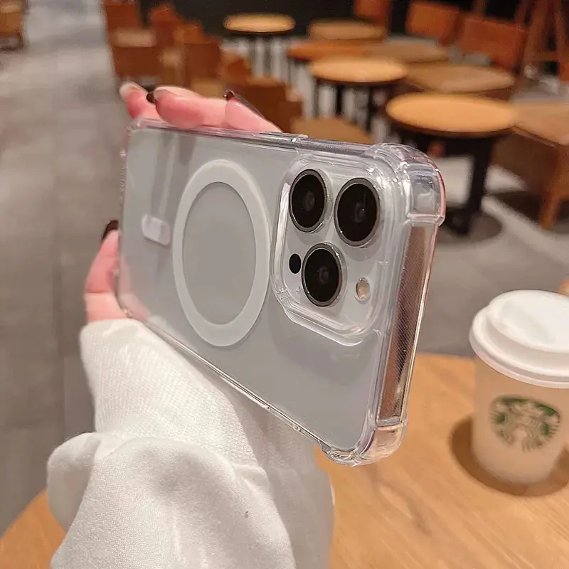 Magnetic Wireless Charger with Transparent Shockproof Case and Soft Bumper Cover