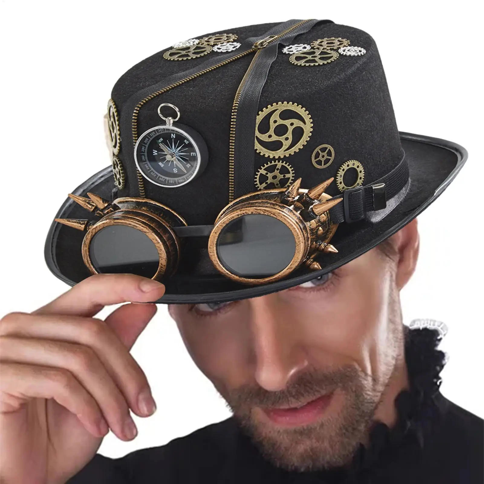 Steampunk Time Traveler Costume Hat with Removable Goggles