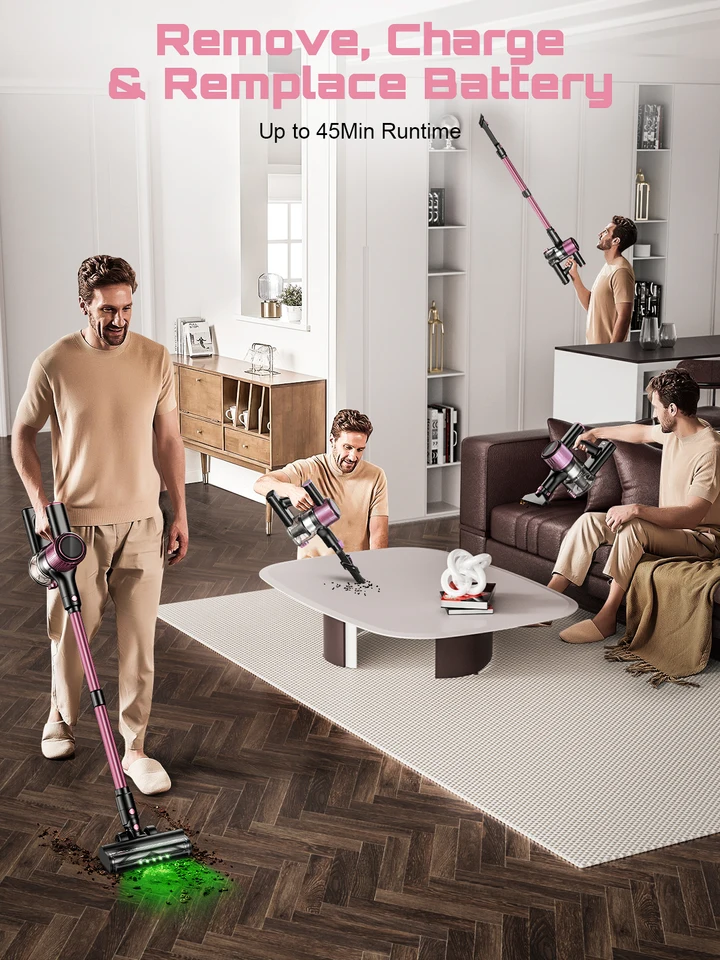 Cordless Cleaner, 10 In 1 Stick With 55Kpa Powerful Suction, Hose,Lightweight Rechargeable Vacuum Cleaner For Home_voghion.com