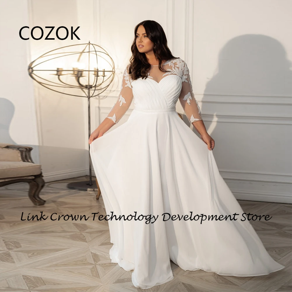 

COZOK Strapless Chiffon Wedding Dresses for Women 2024 Three Quarter Bridal Gowns with Applique Summer New Vestidos De Novia