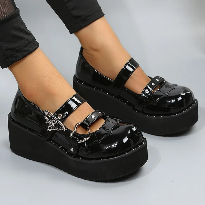 

Patent Mary Jane Shoes Thick Bottom Lolita Shoes Bat Buckle Platform Sandals
