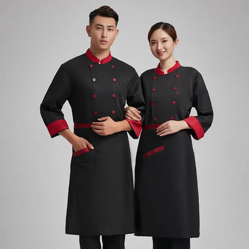 Chef Clothes Long-sleeved Double-breasted Kitchen Clothes Hotel and Restaurant Work Men Restaurant Back Kitchen chef uniform