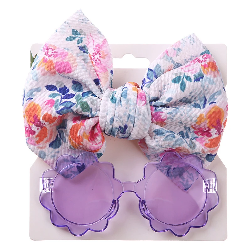 Kids Sunglasses Headband Set Sweet Style Floral Fruits Print Headwear Anti-UV Glasses Children Outdoor Sunglasses for Girls