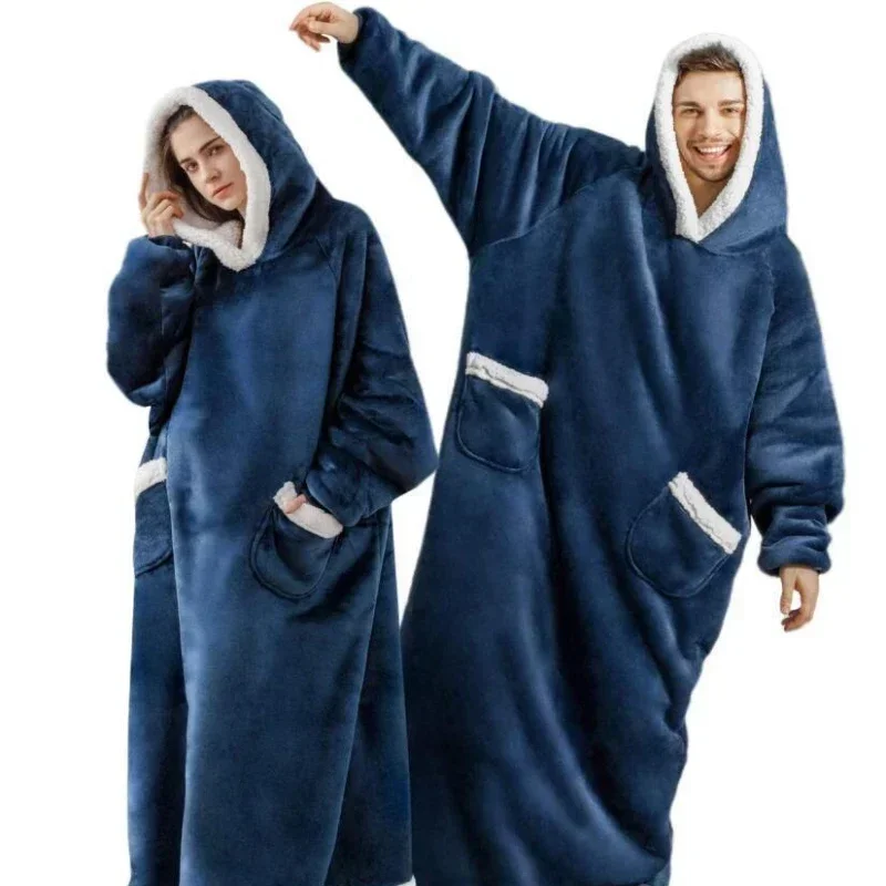 

Super Long Flannel Blanket with Sleeves Winter Hoodies Sweatshirt Women Men Pullover Fleece Giant TV Blanket Oversized New 2024