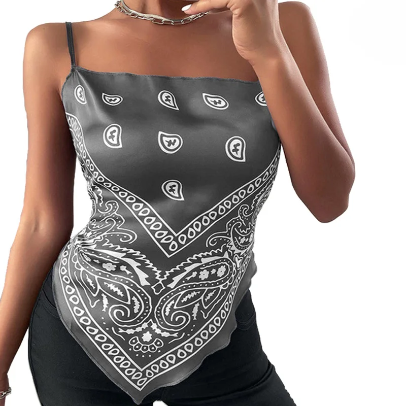 

Retro Printed Camisole Top Summer Women Tank Tops Sexy Bellyband Sleeveless Tie Up Bowknot Backless Spaghetti Strap Camis Female