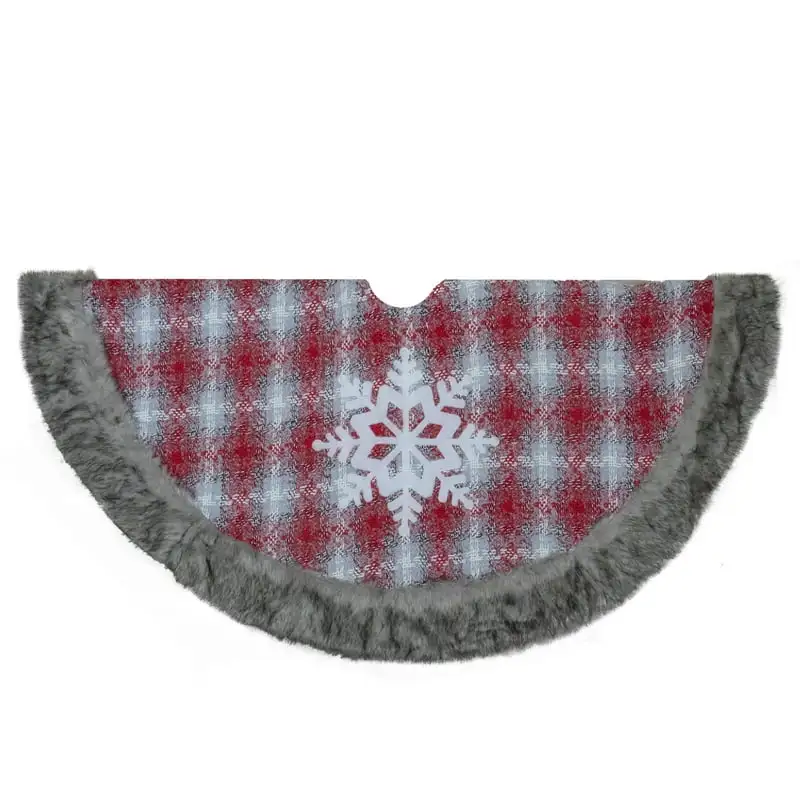 

Multi-color Plaid Polyester Christmas Tree Skirt, with Snowflake 2" x 48" x 48"