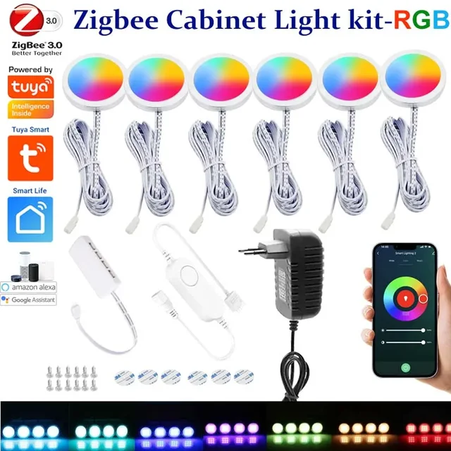 DC12V Tuya Zigbee LED รอบภายใต้ตู้ชุดเปลี่ยนสี RGB Dimming สําหรับห้องครัว, ควบคุมเสียง Google Alexa Echo 1