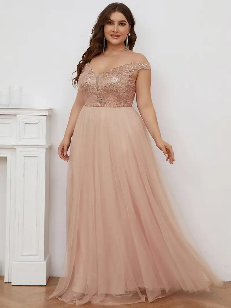 

Plus size Evening Dress High Waist Tulle & Sequin Sleeveless Gown 2023 Ever Pretty of Burgundy Sequins Simple Prom Women Dress