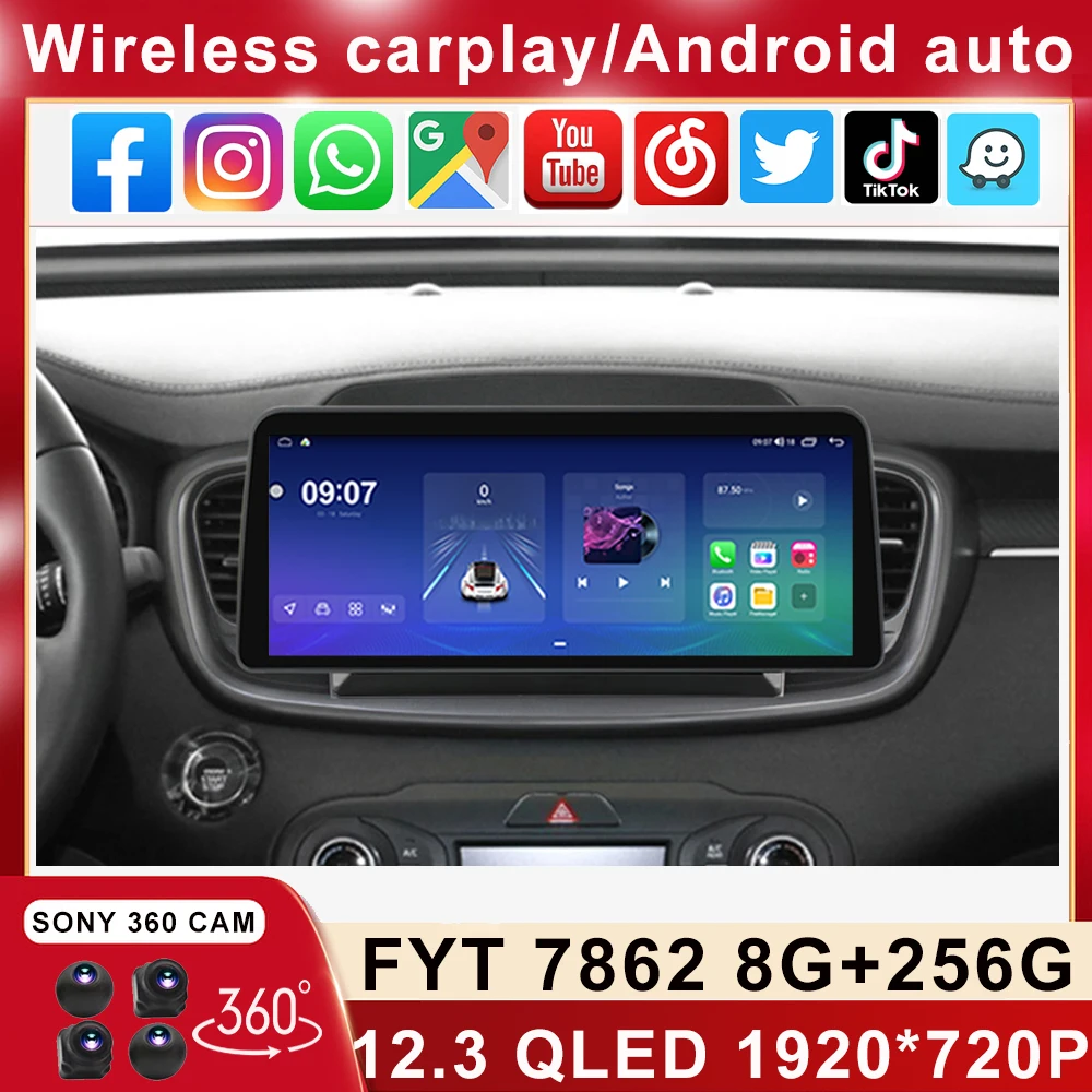 

12.3 Inch 1920*720 QLED Screen For KIA Sorento 2015-2018 Android Car Stereo Multimedia Video Player Head Unit Carplay Auto SWC
