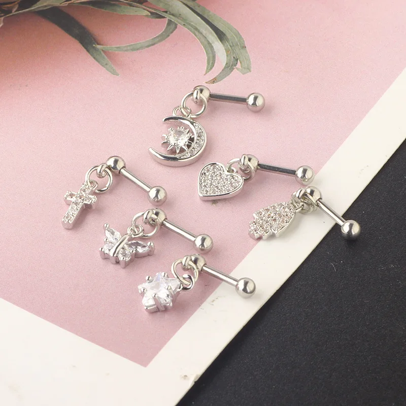 Stud Earrings Crystal Earrings Artificial Crystal Earrings Crystal Zircon Earrings 1PCS Cross Ear Tragus Piercing Earring Stud Barbell Crystal Cartilage Stud Earring Helix Piercing Daith Jewelry Rook Conch
