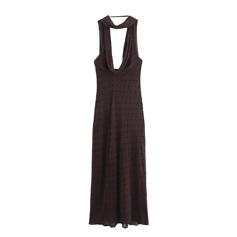 Elegant Chic Polka Dot Print Midi Dress Woman Summer Backless Long Dresses For Women 2025 New Sleeveless Party Dresses