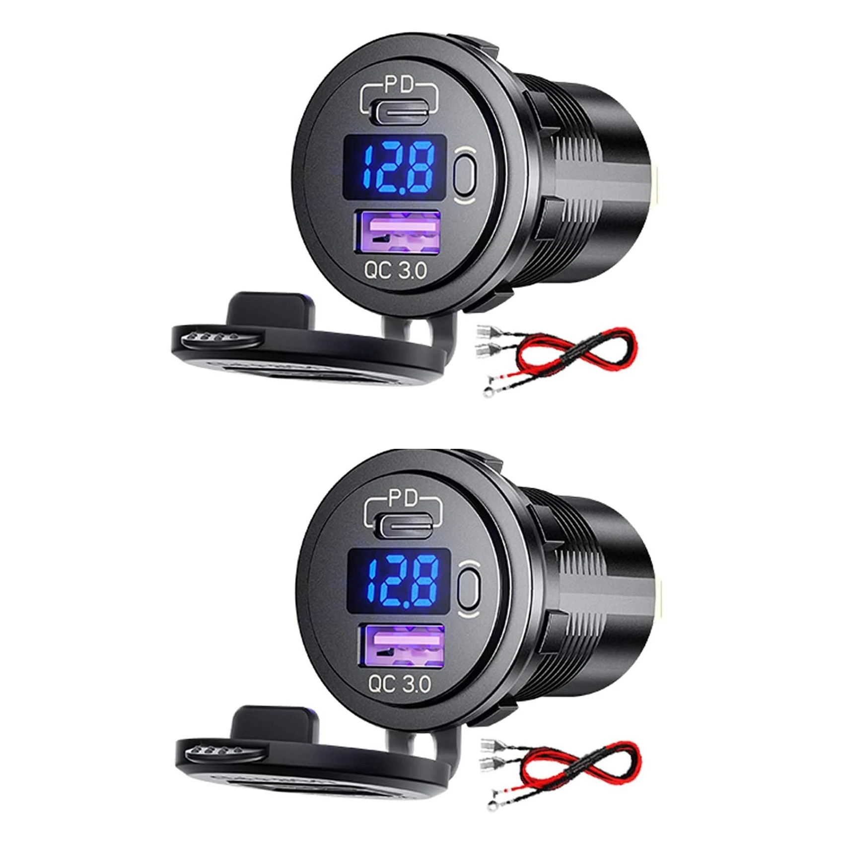 2パックpdタイプc 48ワットusb車の充電器ソケット Qc 3 0急速充電器コンセント電圧計とスイッチボートトラックrv ブルー Cables Adapters Sockets Aliexpress