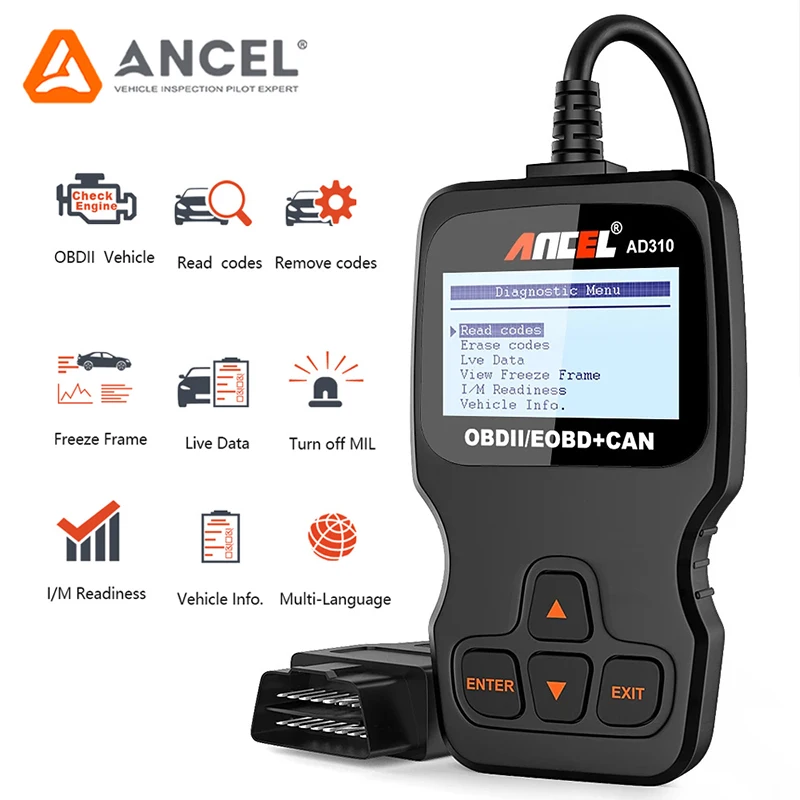 

Ancel AD310 OBD2 Automotive Scanner Car Code Reader Check Engine OBDII OBD 2 Professional Auto Diagnostic Tools pk ELM327