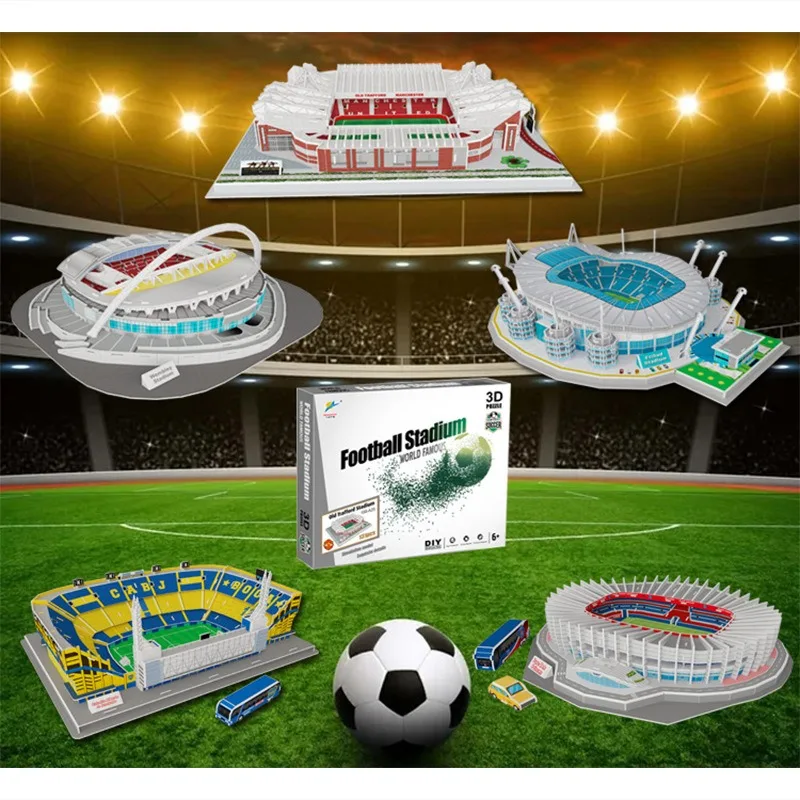 3D 축구 경기장 퍼즐 모델 DIY 조립 빌딩 키트 어린이 및 성인용 교육용 장난감 두뇌 훈련
