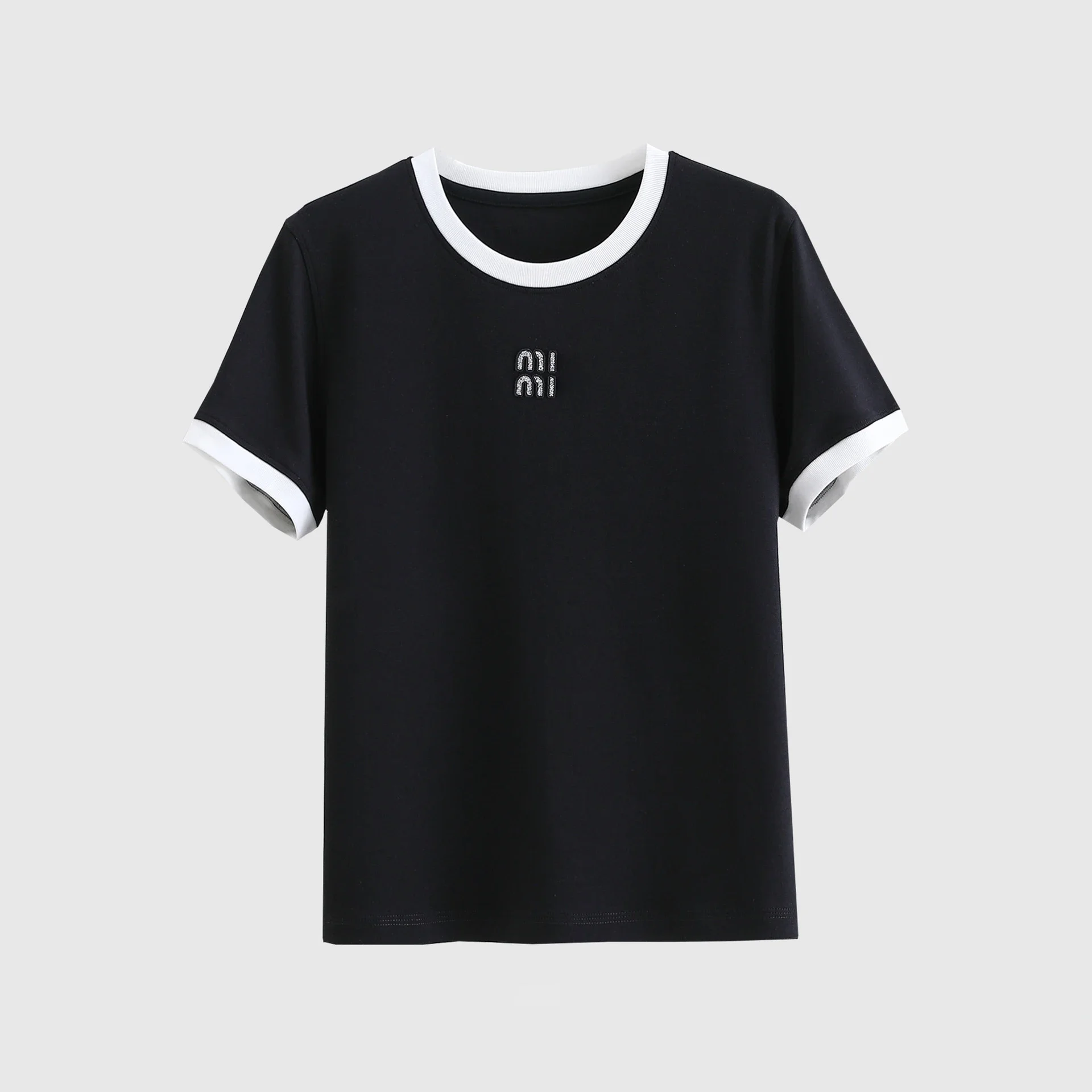 

Hot Diamond 2024 Summer New Letter Logo Short Sleeved T-shirt Round Neck Color Blocking Versatile Top for Women Designer Tee