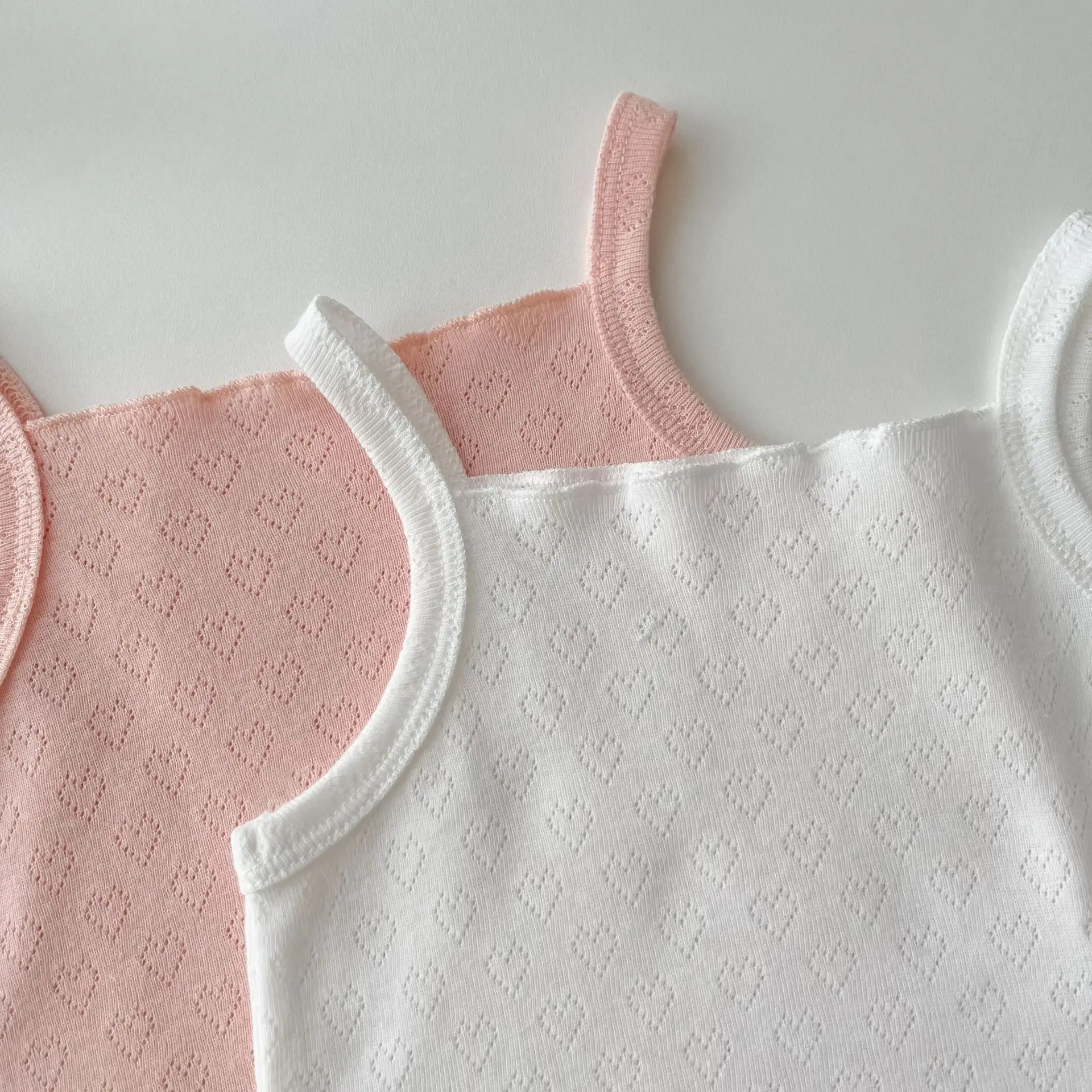 Summer Infant Sleeveless Sling Vest Baby Girl Heart Pattern Hollow Tops Cotton Children T Shirts Kids Solid Bottoming Shirts