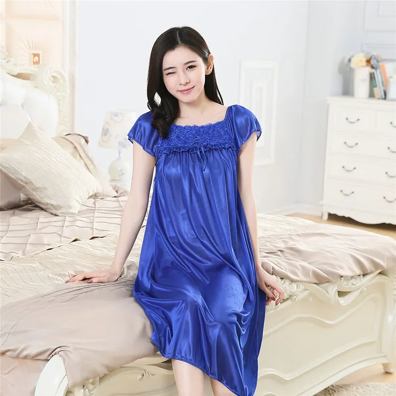 Women Nightgowns Women Nightdresses Sleeping Dress Women Lingerie YINSILAIBEI Rose Women's Sexy Sleepwear Plus Size Ice Silk Satin Night Dress Nightgown Female Lingerie Dress Sexy Nightwear