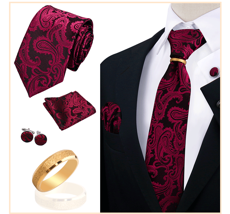 Männer Krawatten mit Ring Brosche Pin Set Marke Designer Paisley Plaid Krawatte Taschentuch Manschettenknöpfe Hochzeit Party Geschenk Männer Zubehör – Detail 25
