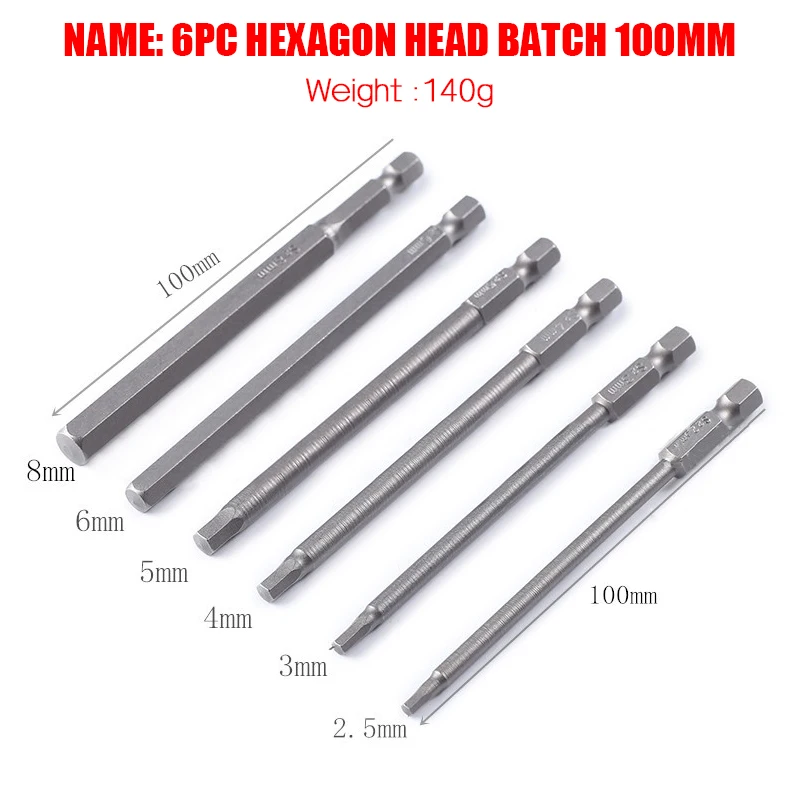 

6pcs 100mm HEX Screwdriver Bits Set 1/4" Hex Shank S2 Alloy Steel Magnetic Screw Driver Batch Head Hand Bit Tools for Mechanic