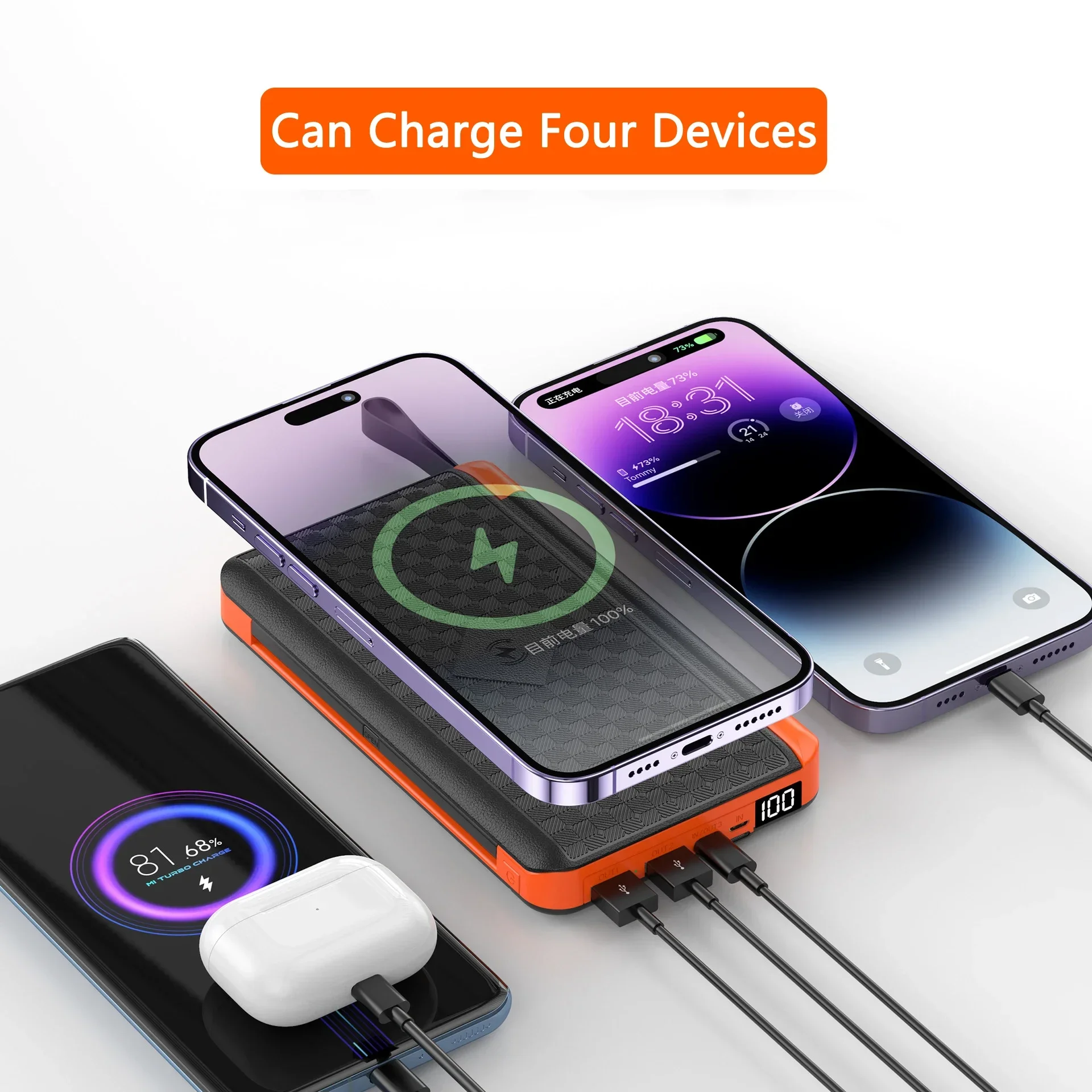 20000mAh Qi Wireless Solar Power Bank Batteria esterna esterna portatile Powerbank per iPhone 14 Samsung Xiaomi Huawei Poverbank - immagine 4