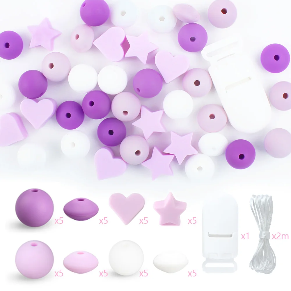 

42Pcs/Set Silicone Beads Sets Star Heart Shape Baby Silicone Beads Food grade DIY Pacifier Clips chain Nipple Holder Accessories