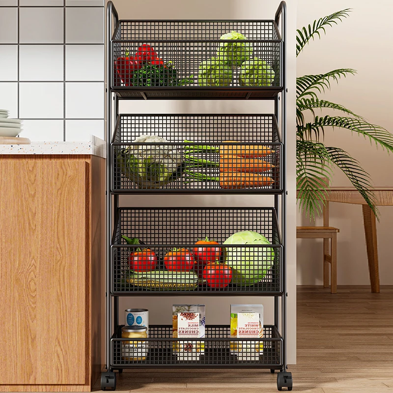 Trolley Cart Organizers Trolleys Multi-purpose Cart with Wheels Shopping Basket Carrier 이동식 트롤리 주방수납 전자렌지 선반 Kitchen Furniture