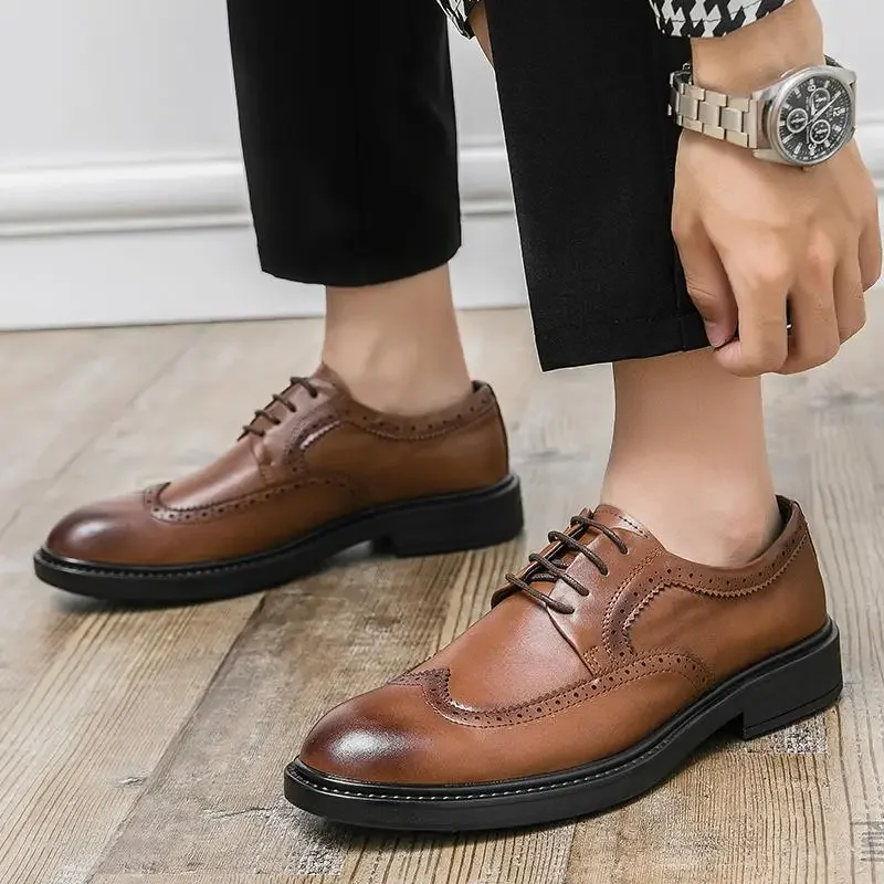 

Sports Style Leather Shoes Men's Party Platform Muffin British Style Height Increasing Hairstyle Office Social Shoes Derby Shoes