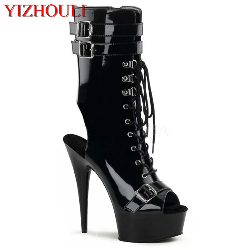 Custom-made 15-17 cm stiletto stage shoes, stylish front lace-up boots, 6-inch model banquet catwalk ankle dance shoes