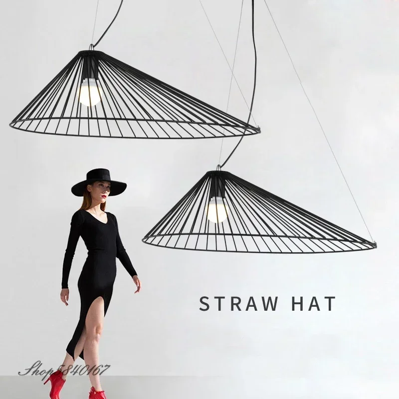 

Nordic Postmodern Pendant Lights Iron Straw Hat Vertigo Suspension Dining Room Luminaire Steel Lamp for Living Room Decoration