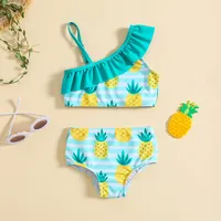 Childrens Beachwear Bikini Set Cute Fruit-Themed Girls Watermelon and Pineapple Swimsuit Kids Halter Top with Matching Bottoms 2