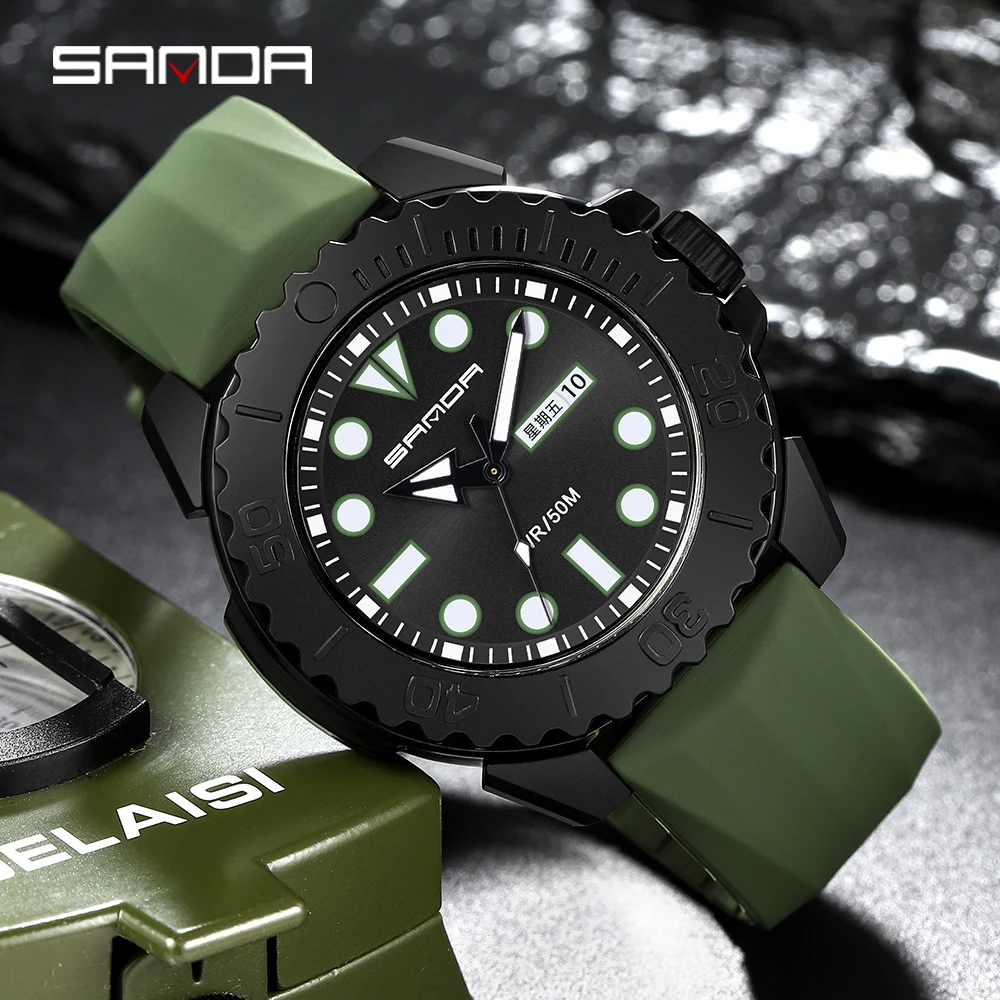 

SANDA Casual Fashion Mens Quartz Wrist Watch Silicone Strap Weekly Calendar Display 2023 Fashion New Men Watch Reloj Hombre 3118