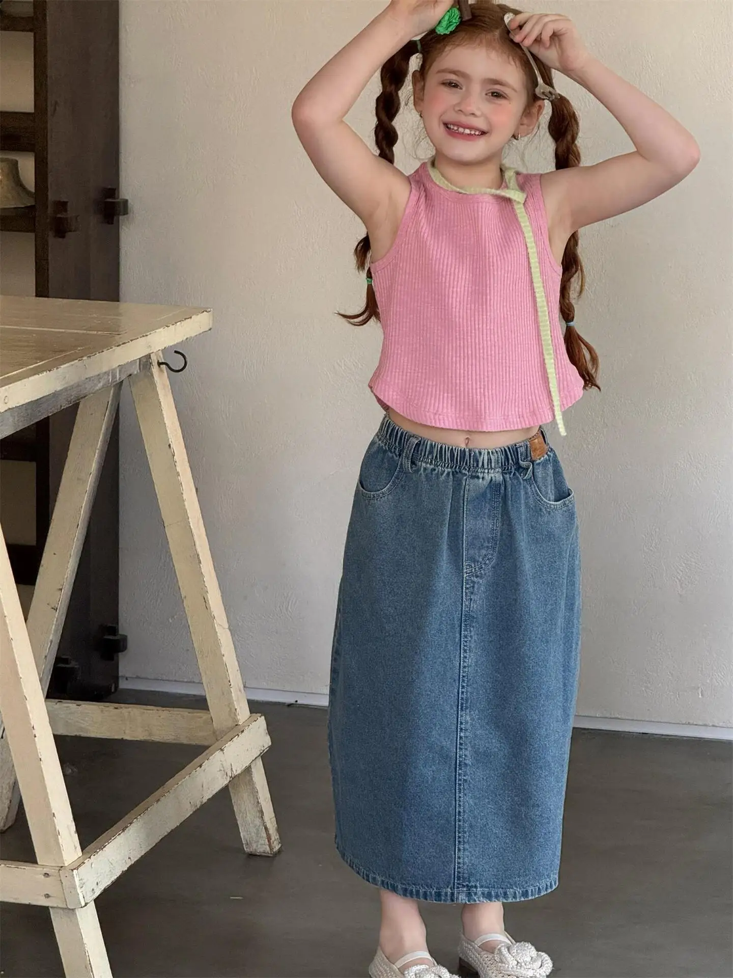 2026년 봄 신상 한국 아동복 여아 탱크탑 심플 무지 다용도 민소매 티셔츠