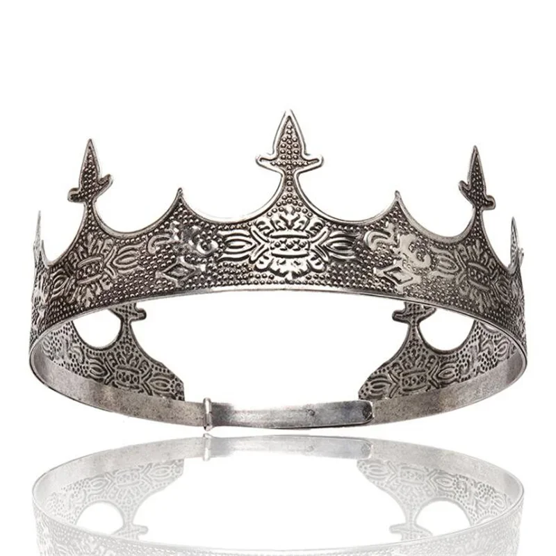 Barock Vintage Metall Kreis Tiara Royal Queen König Krone Männer Königin Haar Zubehör Tiara Leistung Tiara Unisex Prinz Krone – Detail 9