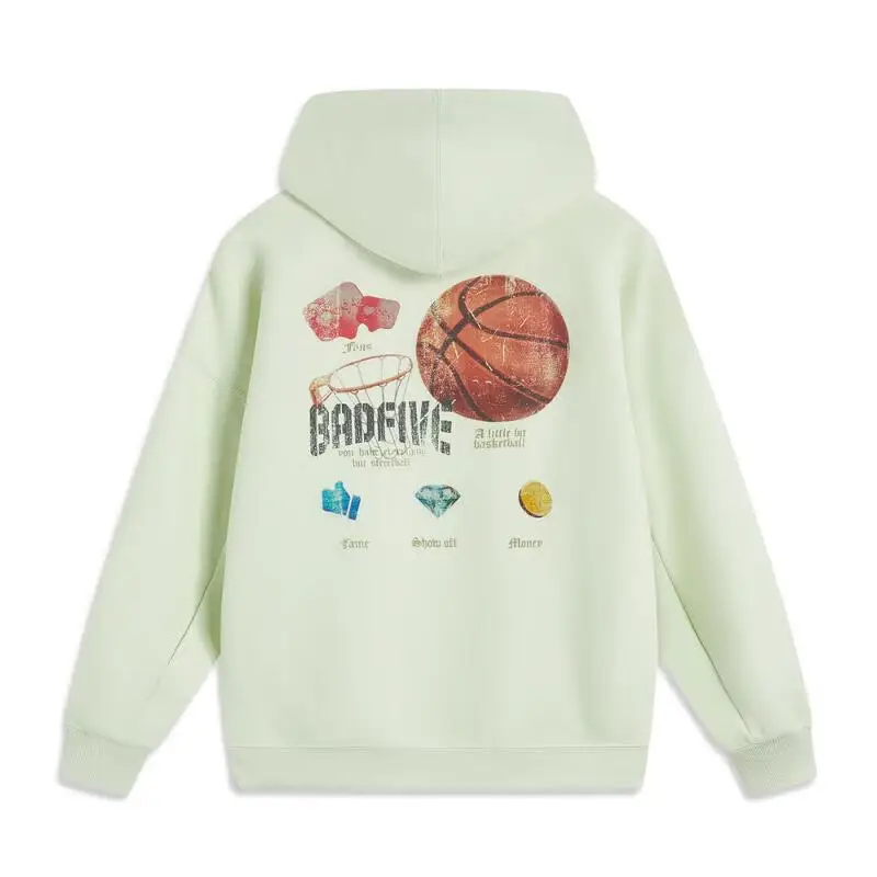 Li-Ning Men BADFIVE Hoodie 54%Cotton 46%Polyester Leisure Printed Hooded Sweatshirt Tops AWDV029