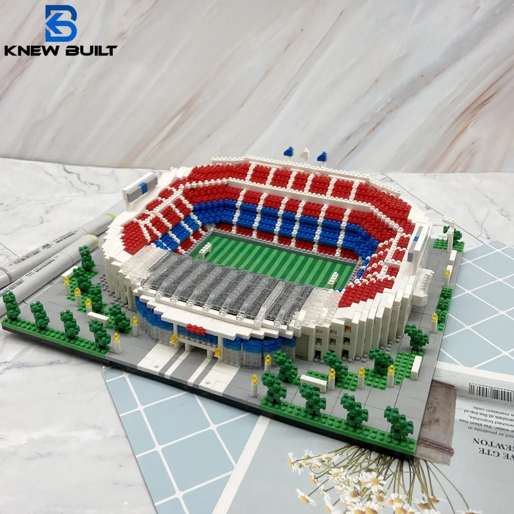 

KNEW BUILT Barcelona Style Soccer Stadium Model Micro Mini Bricks Architecture Football Field Building Blocks Set Toys for Adult