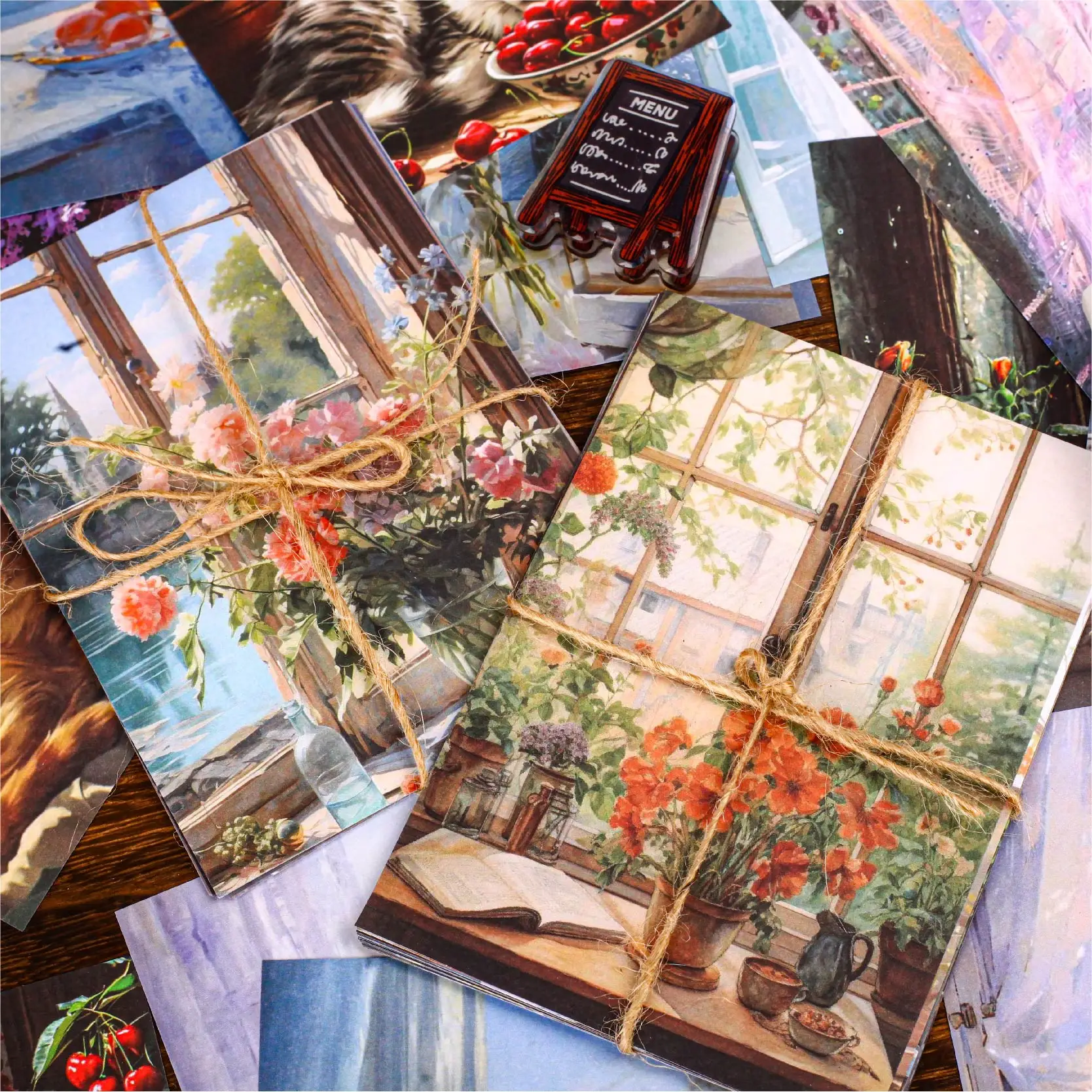 6 style 30pcs Window Scenery Series Material Paper DIY Handmade Materials Scrapbook Diary Message Background Wall Decoration 6