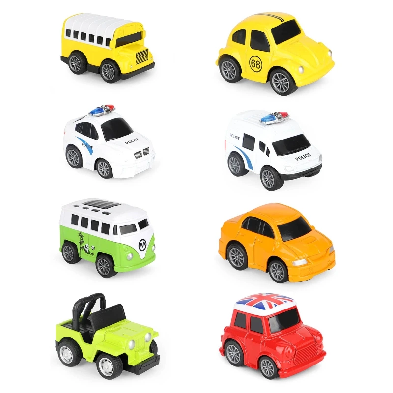 1PC Baby Toys Mini Friction Power Cars Kids Cartoon Plastic Bus Police Vehicle Models Vintage Pull Back Car Children's Toys Gift