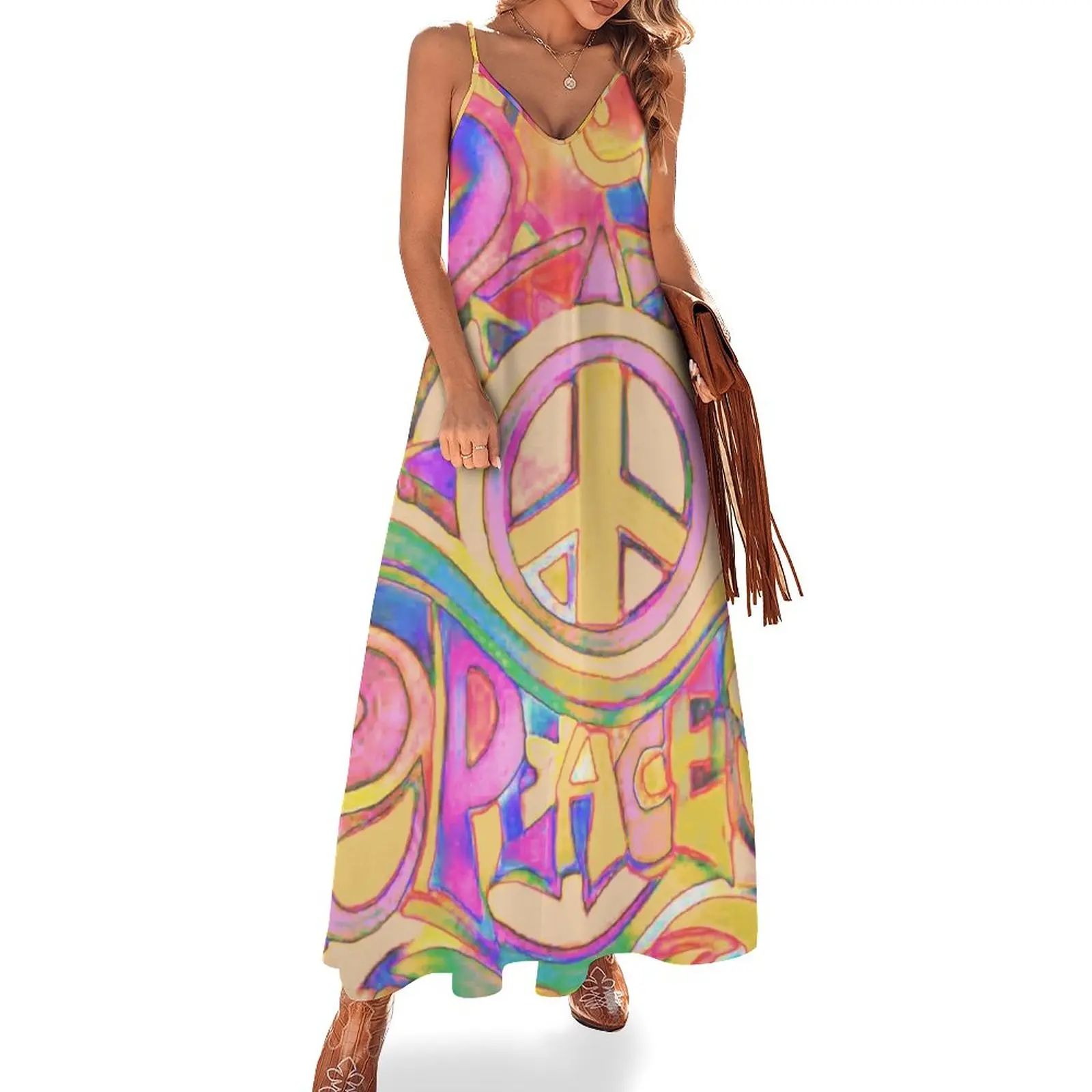 

Pastel Hippy Trippy Peace Art Sleeveless Dress women's summer dress 2023 sensual sexy dress for women Female clothing