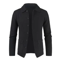 European and American Men's Fashionable Pure Color Lapel Pocketed Slim-fit Long-sleeved Knitted Sweater for Winter. M-XXXL 1