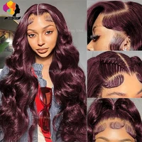 Perruque Lace Front Wig Body Wave Naturelle, Cheveux Humains, Bordeaux, Rouge 99J, 13x6, pour Femme Africaine 3