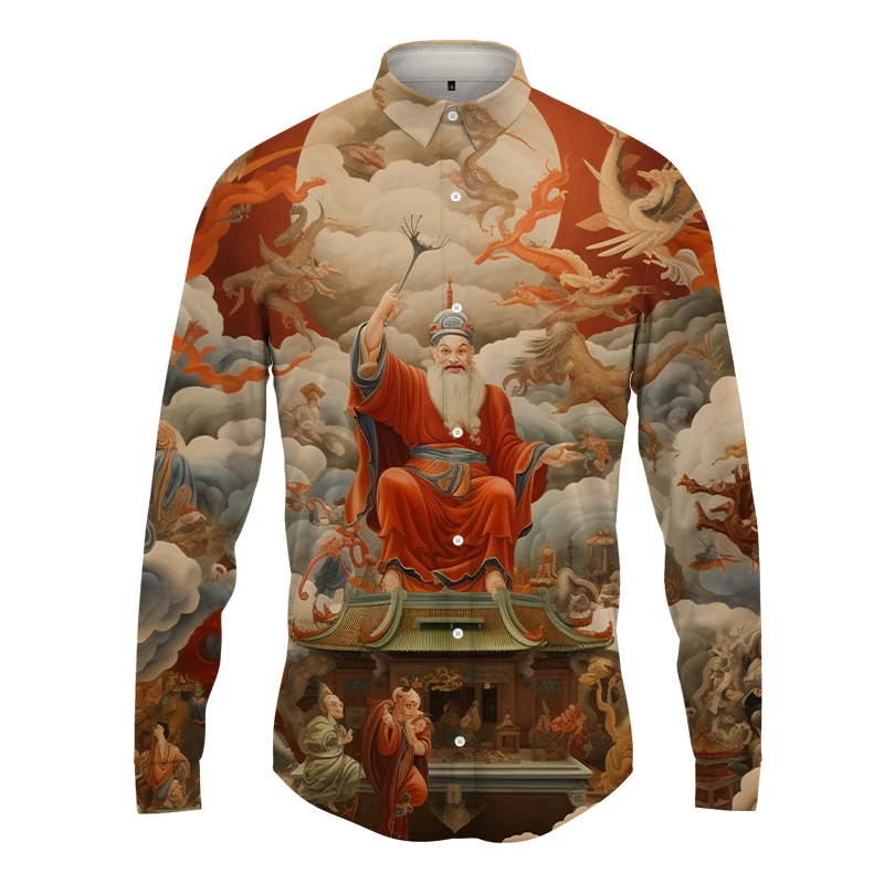 

Summer new men's long -sleeved shirt 3D printed men's shirt casual style men's long -sleeved shirt fashion trendy men's shirt
