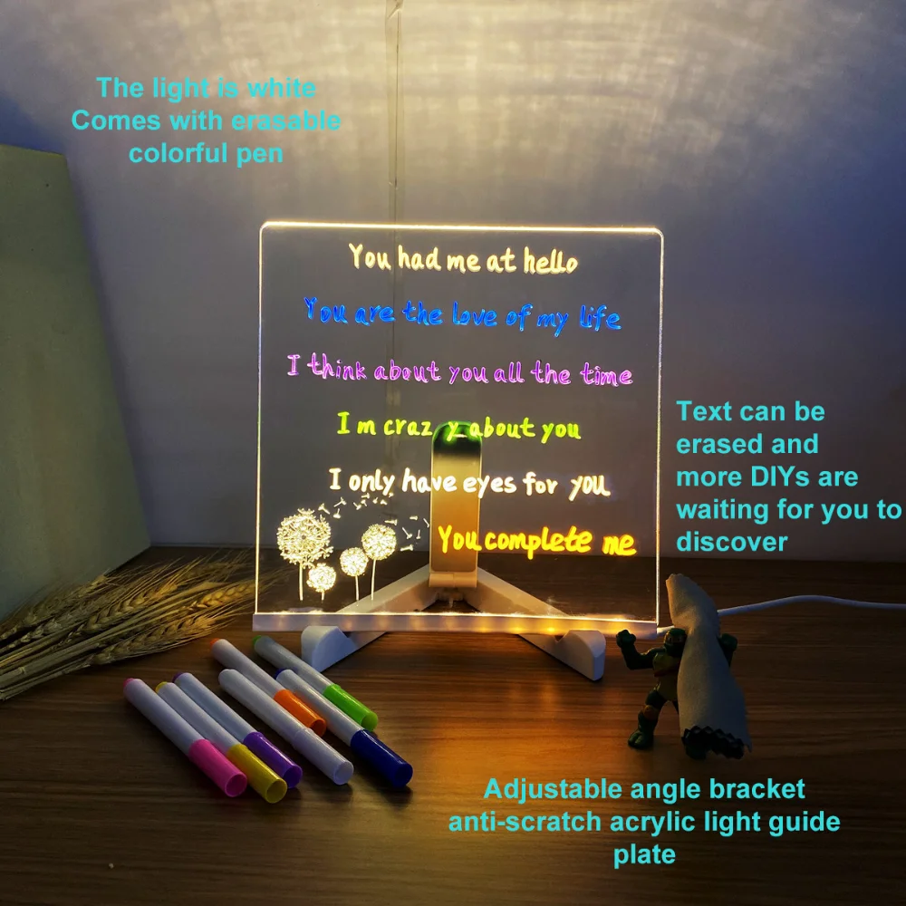 Special Unique LED Acrylic Message Note Board Lamp with USB Bracket - Handwriting Night Light - Customized Gift for Bedroom Deco
