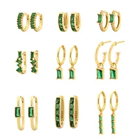 SOFTPIG Real 925 Sterling Silver Emerald Zircon Geometric 18K Gold Hoop Earrings for Women Cute Fine Jewelry Luxury Accessories