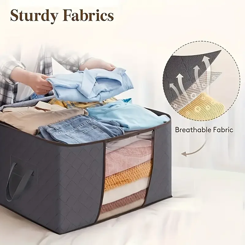 3pcs Large Storage Bag, Foldable Clothes Storage Box, Camping Sleeping Bag Storage Bag with Zipper and Lid,Suitable for Clothes