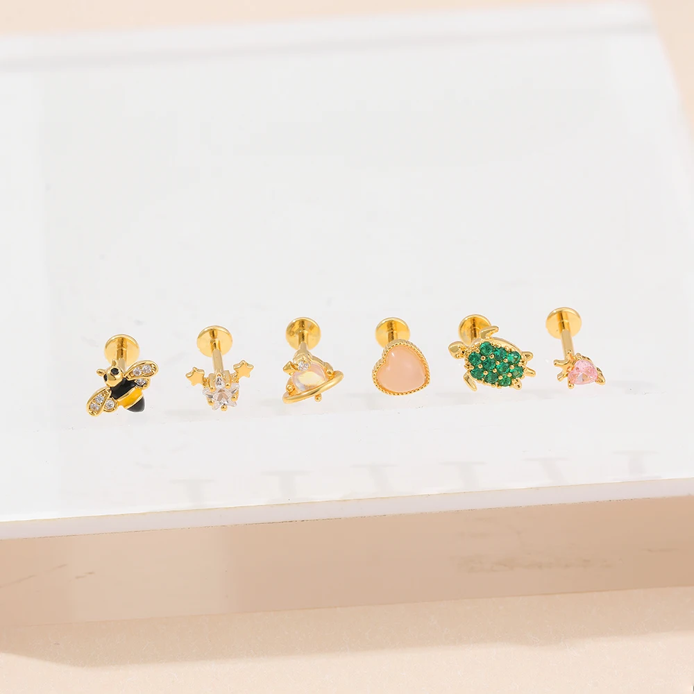 Gothic Personality Zircon Navel Piercing for Women Men Heart Moon Flower Geometry Tongue Puncture Unisex Stainless Steel Jewelry