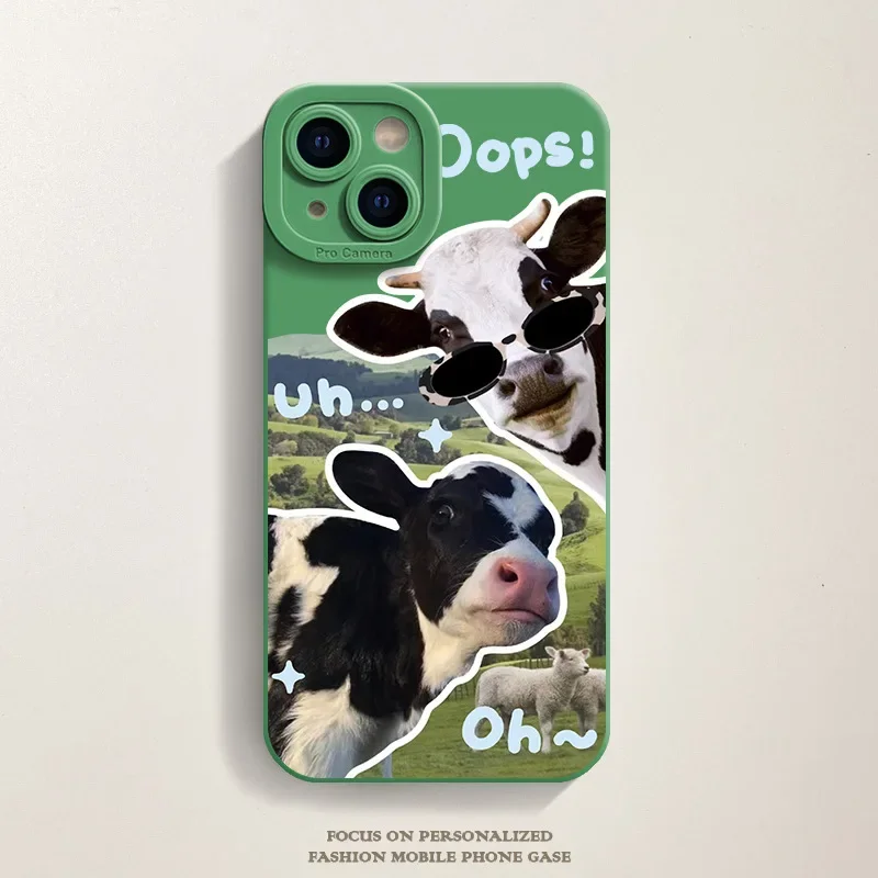 thumbnail image 1 of Korean Cute Collage Sunglasses Cow Phone Case For iPhone 15 14 13 12 Pro Max 11 Lovely Cool Silicone Shockproof Soft Back Cover, 1 of 5
