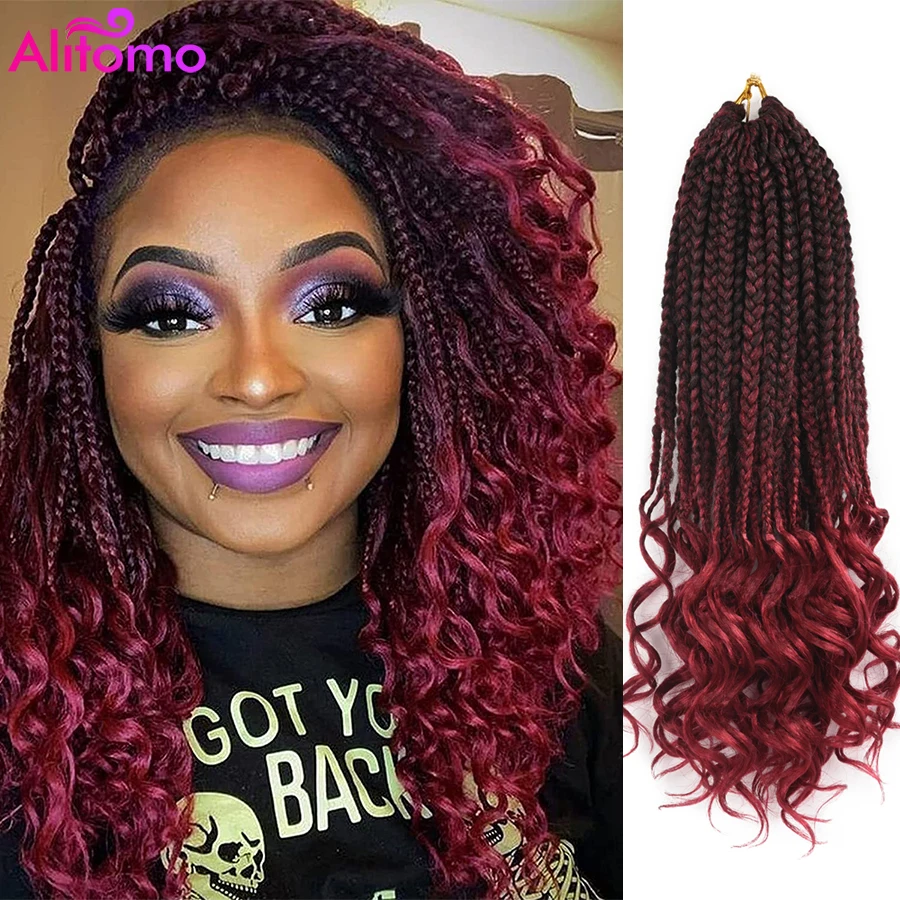 

Alitomo Crochet Box Braids Curly Ends 14/18/24Inch Synthetic Goddess Box Braids Crochet Hair Extensions Braiding Hair for Women