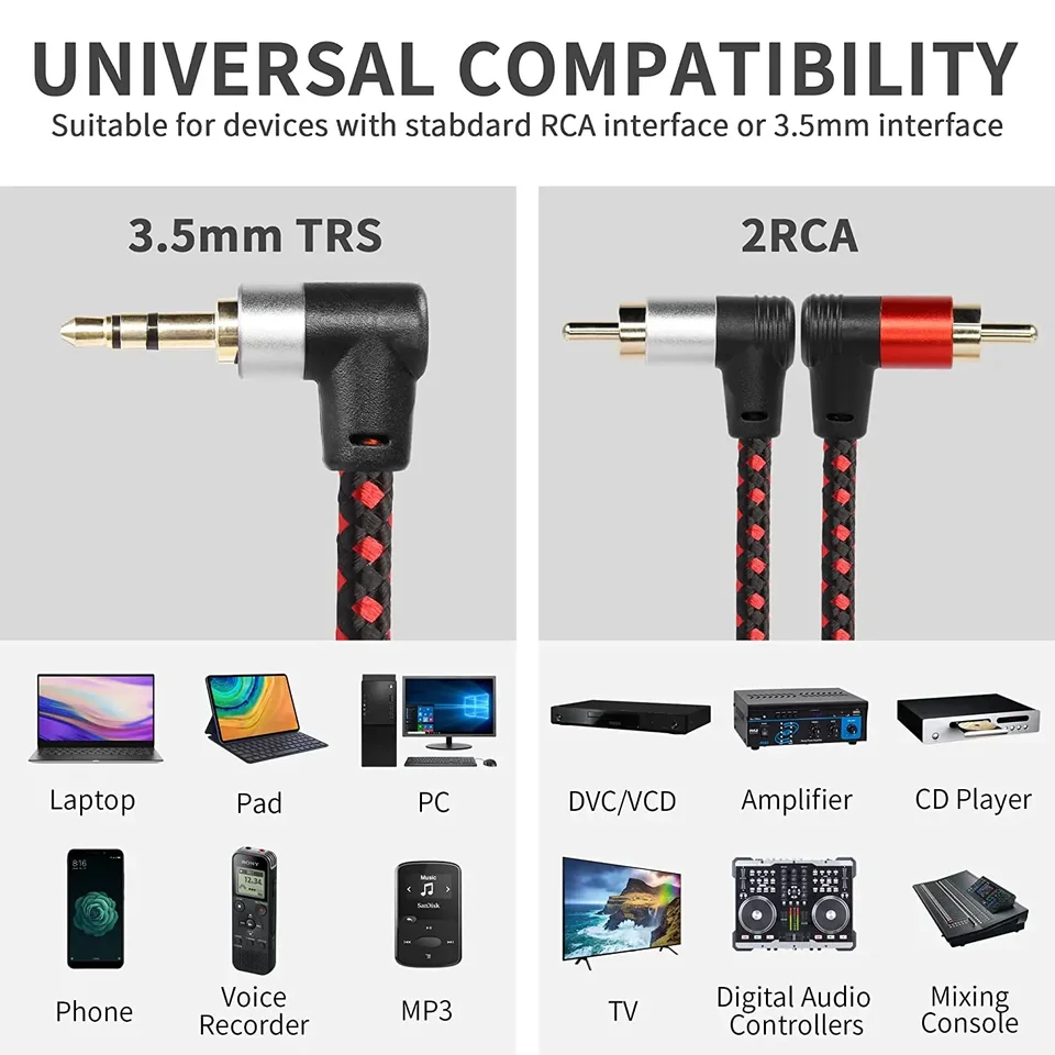 Cavo Adattatore AUX 3,5 Mm Stereo A 2 RCA Maschio – 16 Piedi / 4,8 Metri – Per MP3, IPod